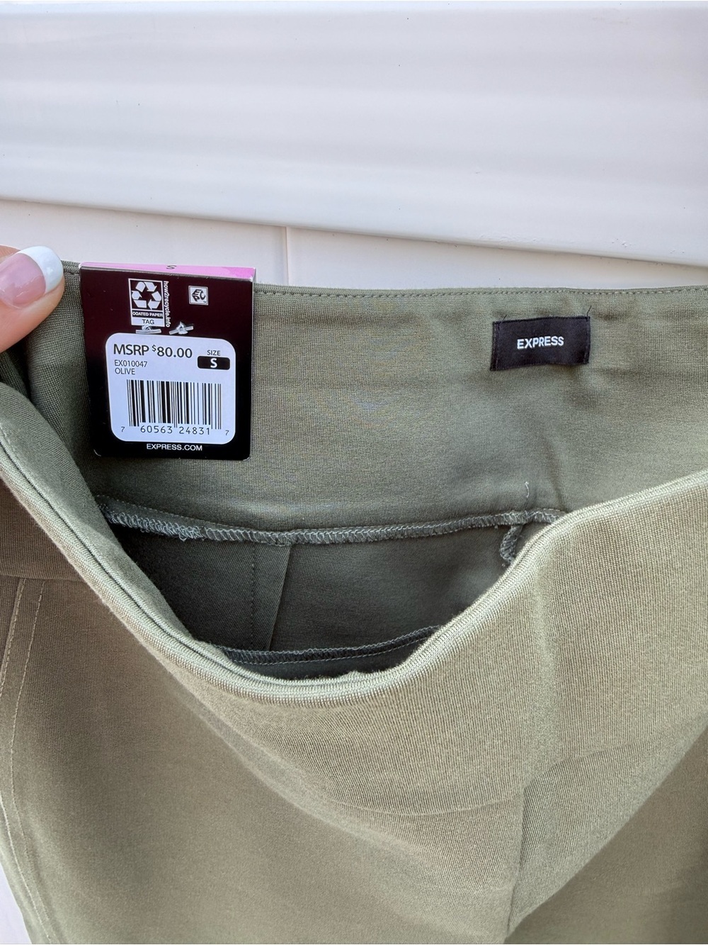 Express Women's Ponte Pant High-Waist Olive Green - Picture 7 of 10